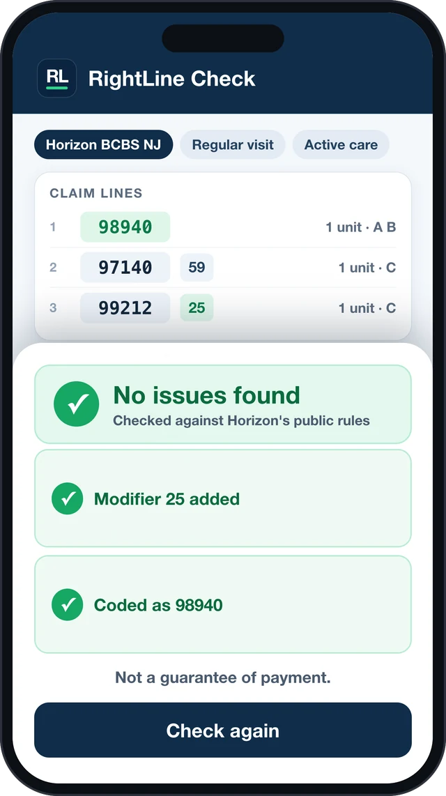 RightLine Check showing a claim with no issues found